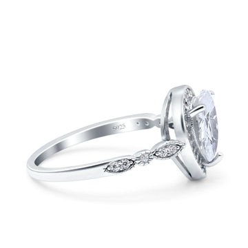 Teardrop Pear Art Deco Wedding Ring Simulated Cubic Zirconia 925 Sterling Silver